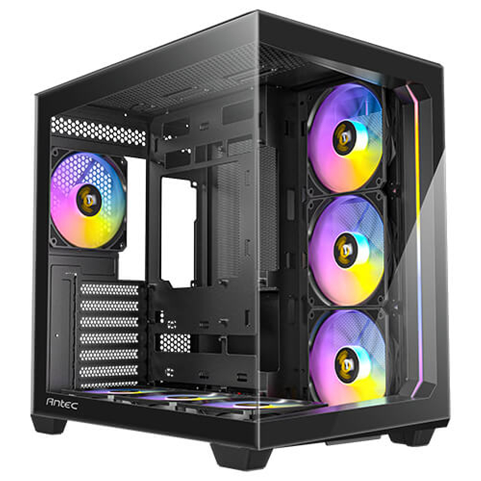 Antec C5 ARGB MidTower Gaming Case Tempered Glass 7x ARGB 120mm Fan Pre-Installed CPU Cooler Support Upto 160mm GPU Support Upto 410mm7x PCI Slot 360mm Radiator Supported Front I/O: 2XUSB 3.0 1X Type C HD Audio