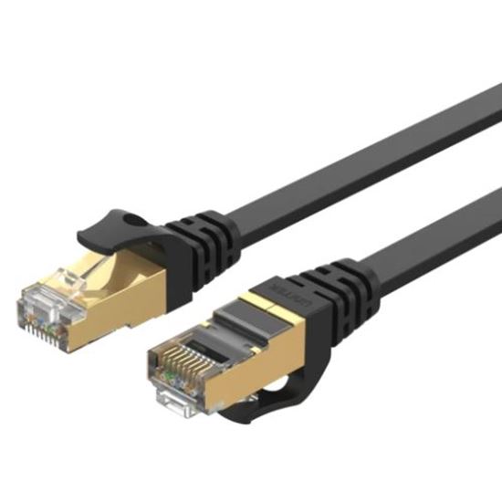 UNITEK 10m CAT 7 Black Flat SSTP    Patch Lead in PVC Jacket. 500MHz, Gold-plated Contacts with RJ45 (8P8C) Connectors, Compatible with 10GBaseT. 