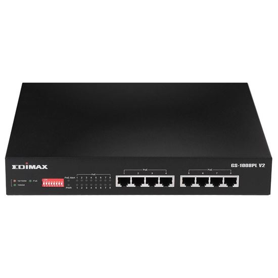 EDIMAX 8 Port Gigabit PoE+ Long     Range Unmanaged Switch with DIP Switch Function. Supports up to 30W Per PoE Port (Total Power Budget: 70W). Port-based VLAN. Long Range up to 200m at 10Mbps.