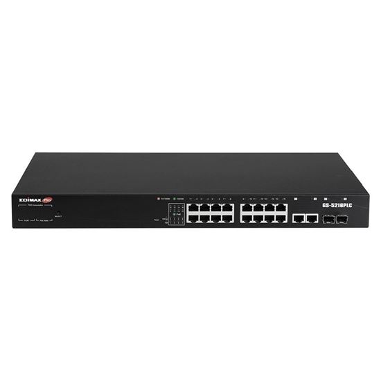 EDIMAX 18-Port Surveillance Long    Range Gigabit PoE+ Web Smart Switch with 2 Gigabit RJ45 & 2 SFP Ports. Max Power Budget 280W. Supports PoE up to 200m. IEEE 802.3af/at PoE Compliant. IP Surveillance VLAN