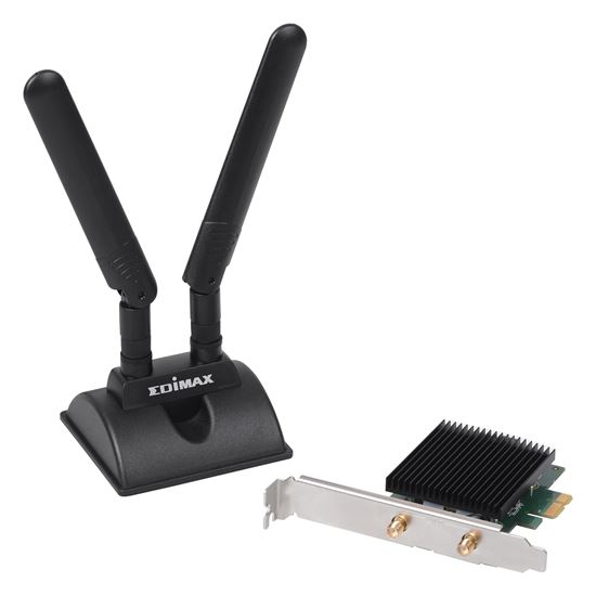 EDIMAX AX3000 Wi-Fi 6 Dual Band     802.11ax & BT 5.0 PCI Express Adapter. Ultrafast WiFi Speed. IEEE 802.11abgn/ac/ax. Supports 64/ 128-bit WEP, WPA. PCI Express x1 or x4 Interface.