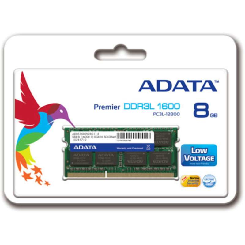 ADATA 8GB DDR3L-1600 PC3L-12800 1.35v SODIMM Lifetime wty