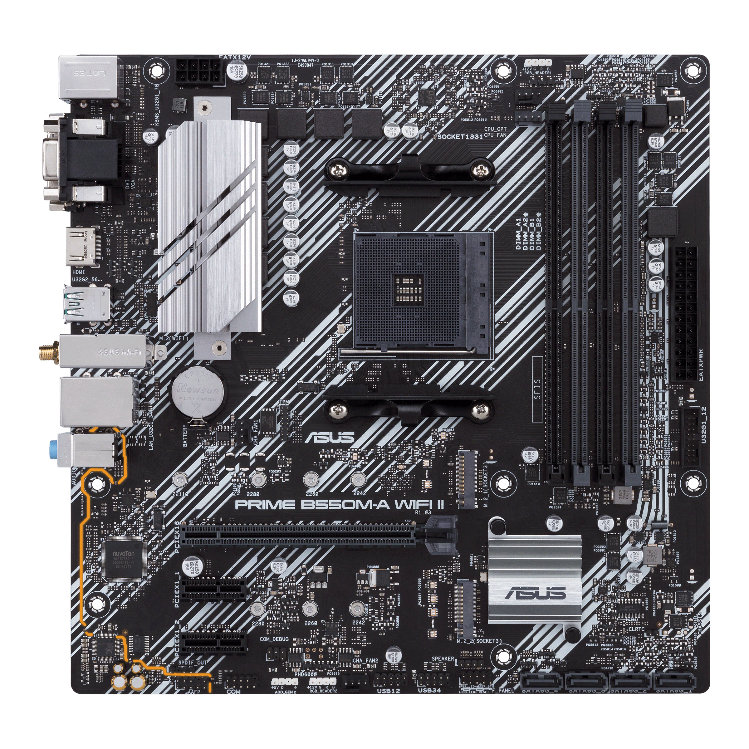 ASUS PRIME B550M-A WIFI II AMD mATX 4XDIMM DDR4 PCI-E 4.0 2XM.2 HDMI DVI-D D-SUB 4XSATA 6 USB3.2 GEN2 3XAJ WIFI6 RGB LIGHTING MOTHERBOARD