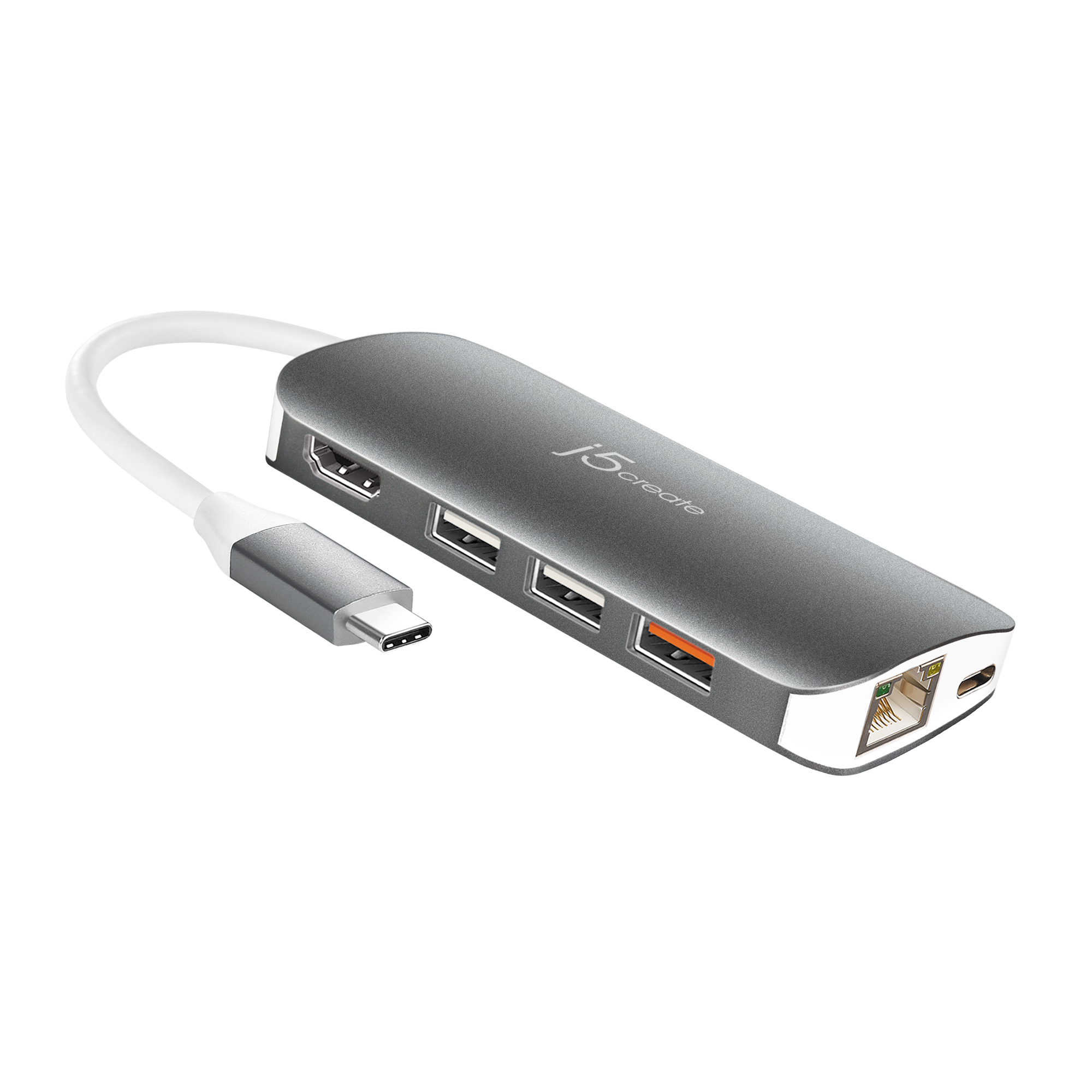 J5create USB-C 4K HDMI Power Delivery 3.0 Multi Adapter Mini Docking Station 1x 4K HDMI 1x Gigabit Ethernet 3x USB 3.0 with 1x BC1.2 2.4A Full Power Charging Port