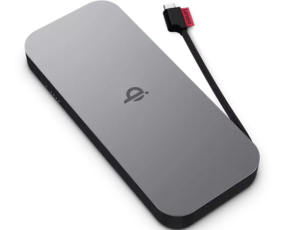 Lenovo Go 10000mAh USB-C Wireless Mobile Power Bank - Thunder Black 30W Output - 15W Qi Wireless Charging - 38.5Wh - 1x USB-C - 1x USB-C Intergrated Cable