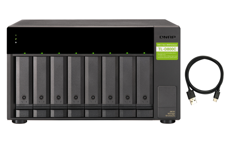 QNAP TL-D800C 8-Bay USB3.2 Gen2 Type-C 10Gbps JBOD Expansion Tower Unit with 1 meter USB-C to USB-A 3.1 Gen2 cable - For PC/Server and NAS