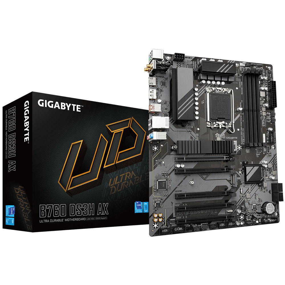 Gigabyte B760 DS3H AX ATX Motherboard Socket LGA1700 B760 Chipset 4x DDR5 Dimm 2x M.2 2x Internal USB 2.0 1x Internal USB 3.2 1x Internal Type C AX WiFi + BT