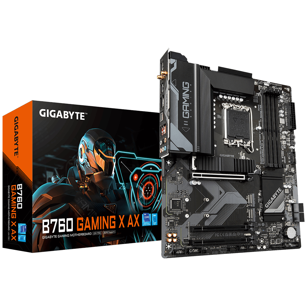 Gigabyte B760 GAMING X AX ATX Motherboard Socket LGA1700 B760 Chipset 4x DDR5 Dimm 3x M.2 2x Internal USB 2.0 1x Internal USB 3.2 1x Internal Type-C 1x 2.5 GbE - AX WiFi + BT