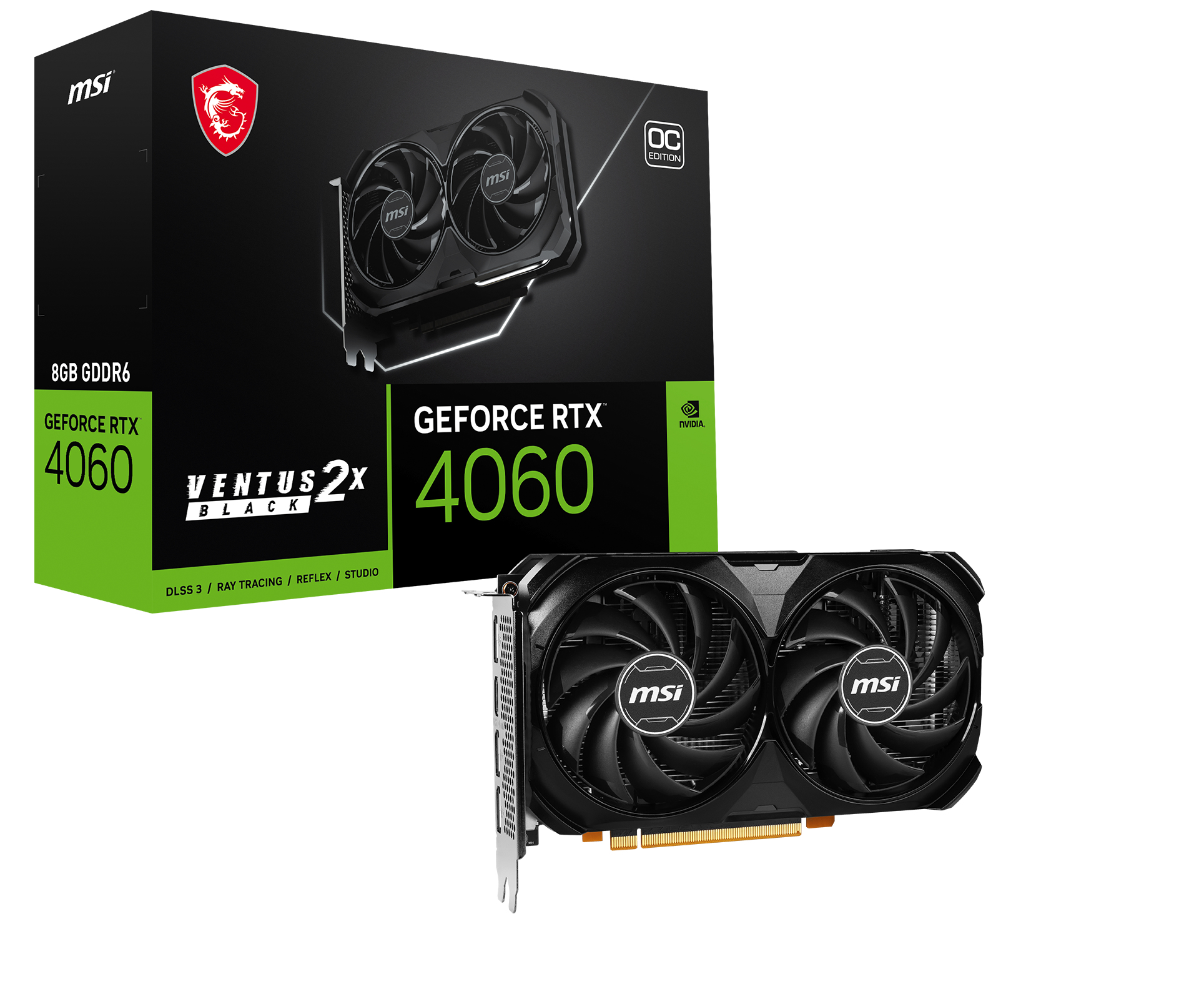 MSI NVIDIA GeForce RTX 4060 VENTUS 2X BLACK 8G OC 8GB OC GDDR6 Graphics Card 2 Slot - 1x 8 Pin Power - Mimimum 550W PSU