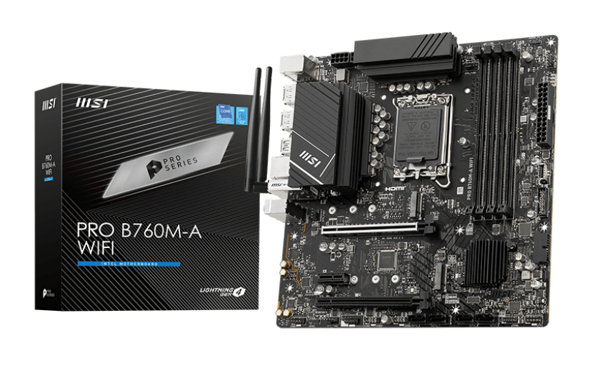MSI PRO B760M-A WIFI mATX Motherboard For Intel 12th/13th/14th  Gen LGA1700 B760 Chipet 4x DDR5 Dimm 2x M.2 2x Internal USB 2.0 Header 2x Internal USB 3.2 Header  1x Internal Type C Header 1x 12v RGB Header 2x 5v A-RGB Header