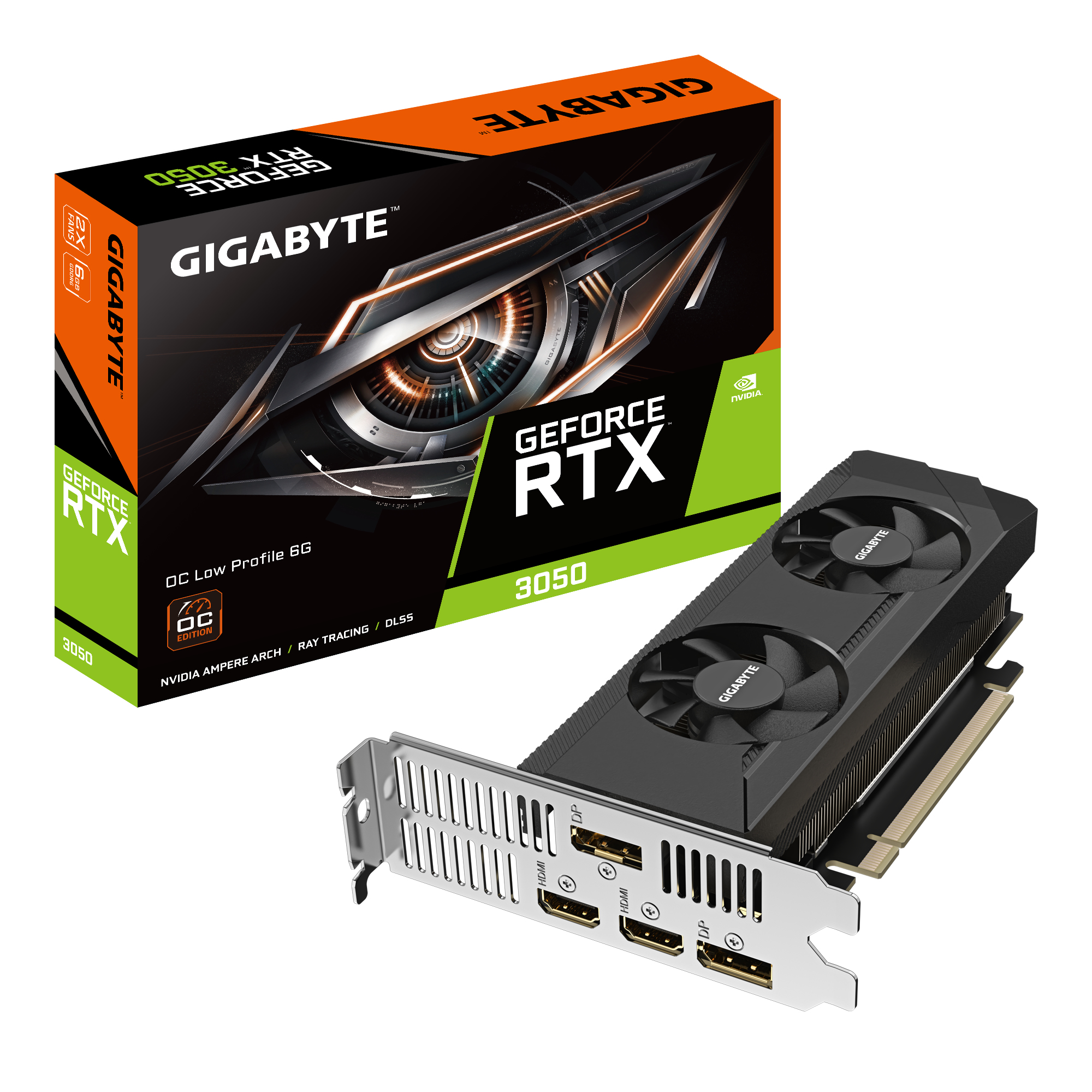 Gigabyte NVIDIA GeForce RTX 3050 OC 6GB GDDR6 Graphics Card 2 slot Low profile 2x DisplayPort 2x HDMI