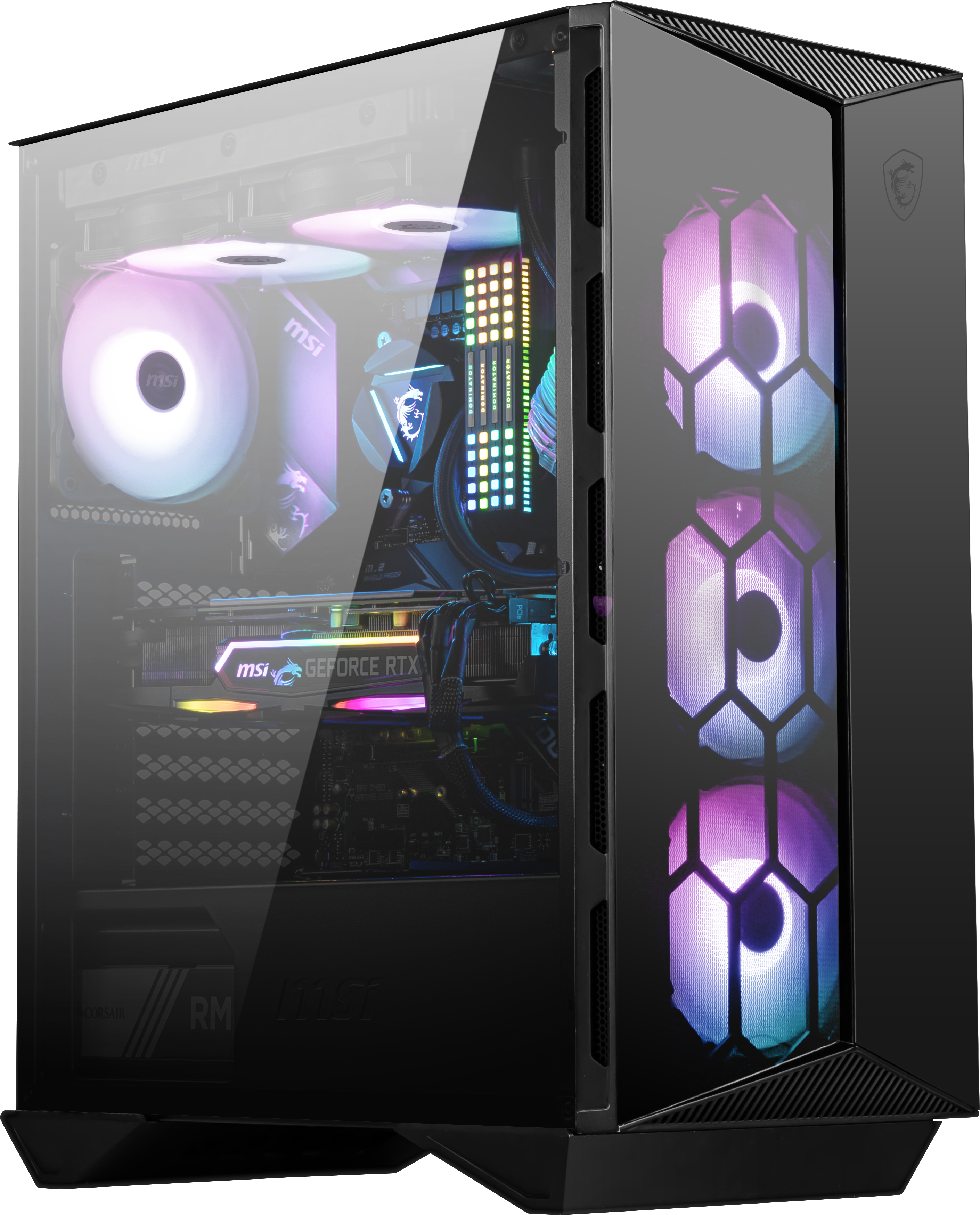 MSI MPG GUNGNIR 110R MidTower Gaming Case Tempered Glass CPU Cooler Supports Upto 170mm GPU Support Upto 340mm 7x PCI Slots 360mm Radiator Supported 4x ARGB Fans Front: 2x USB 3.0 1x USB Type-C HD Audio NO PSU