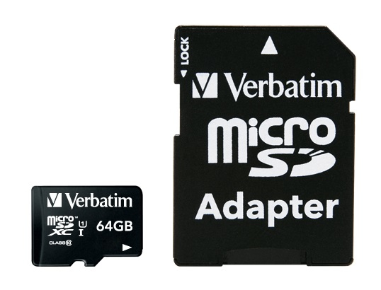Verbatim 44084 microSDXC Memory Card - 64GB Includes Adapter - UHS-I - Class 10
