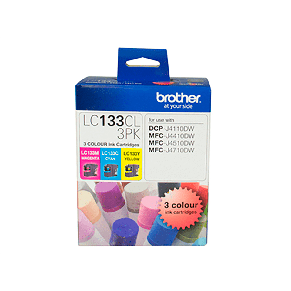 Brother LC133CL3PK Ink Cartridge 3Pack Cyan/Magenta/Yellow High Yield 600 pages for Brother DCPJ152W DCPJ4110DW MFCJ4510DW MFCJ470DW MFCJ4710DW MFCJ6520DW MFCJ6920DW MFCJ870DW Printer