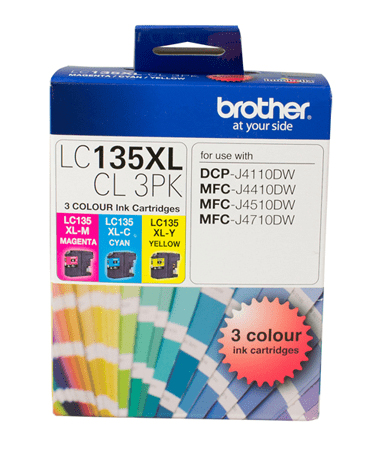 Brother LC135XLCL3PK Ink Cartridge Cyan/Magenta/Yellow High Yield 1200 pages for Brother DCPJ4110DW MFCJ4510DW MFCJ4710DW MFCJ6520DW MFCJ6920DW Printer