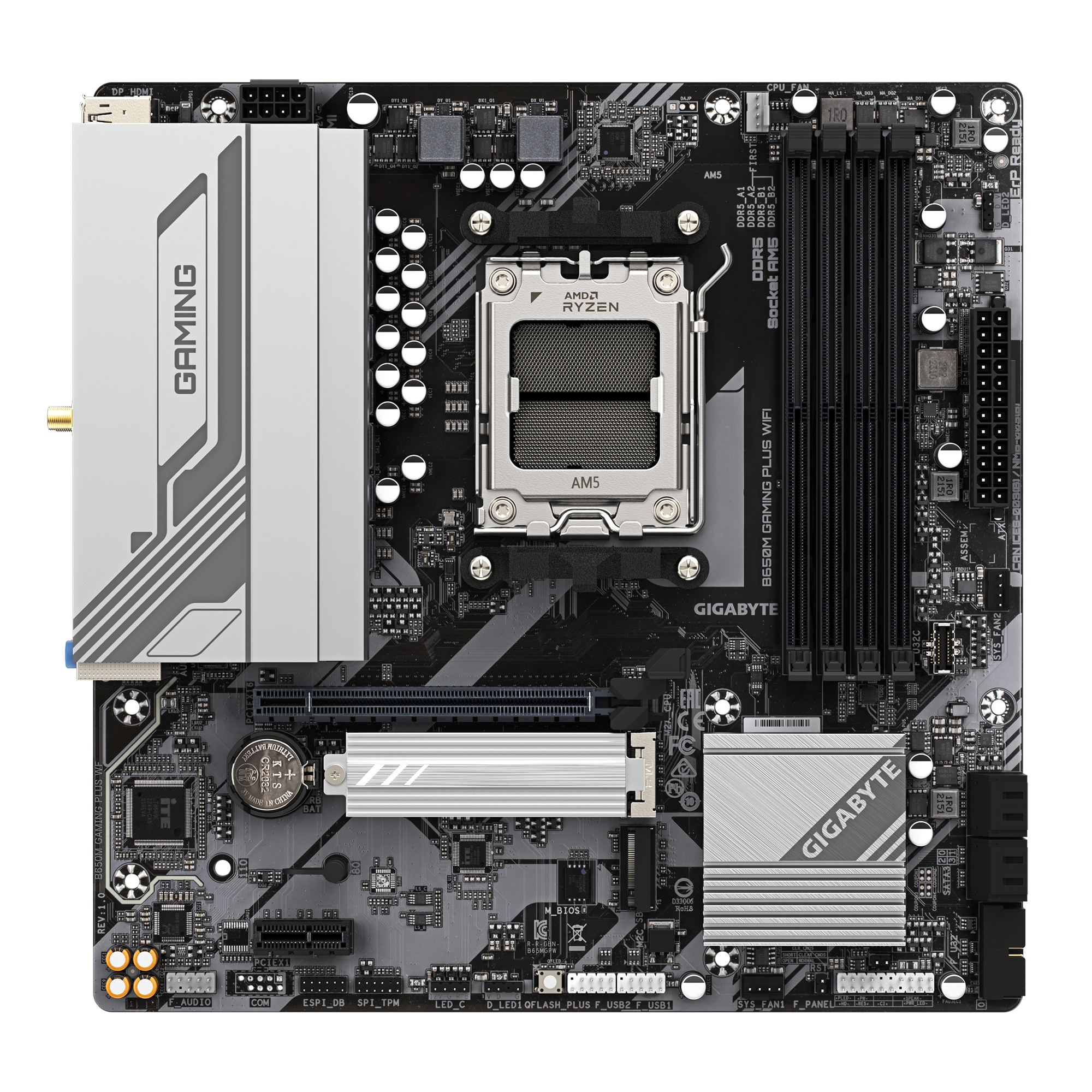 Gigabyte B650M GAMING PLUS WIFI mATX Motherboard Ready For AMD Ryzen 7000/8000/9000 Series CPUs - AMD B650 Chipset - 2 x M.2 - PCIe 4.0 - 1x Internal USB 3.2 Header - 2 x Internal USB 2.0 Header  -1 X Front Type-C Header. 1x GbE DP/HDMI WiFi 6E + Bluetoot