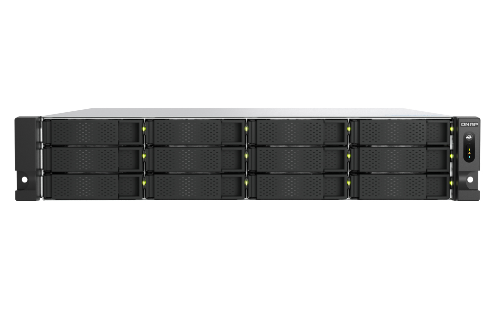 QNAP TS-h1277AXU-RP-R7-32G Enterprise 2U 12-Bay Rackmount NAS Server AMD Ryzen Pro 7745 Upto 5.3 GHz 8 Core / 16 Threads 32GB DDR5 (128GB Max) 2x M.2  2x 2.5GbE 2x 10GbE 3xPCIe 2xUSB 2 x 550W Redundant Pwoer 5 Years Warranty Come with 8 Camera Licenses
