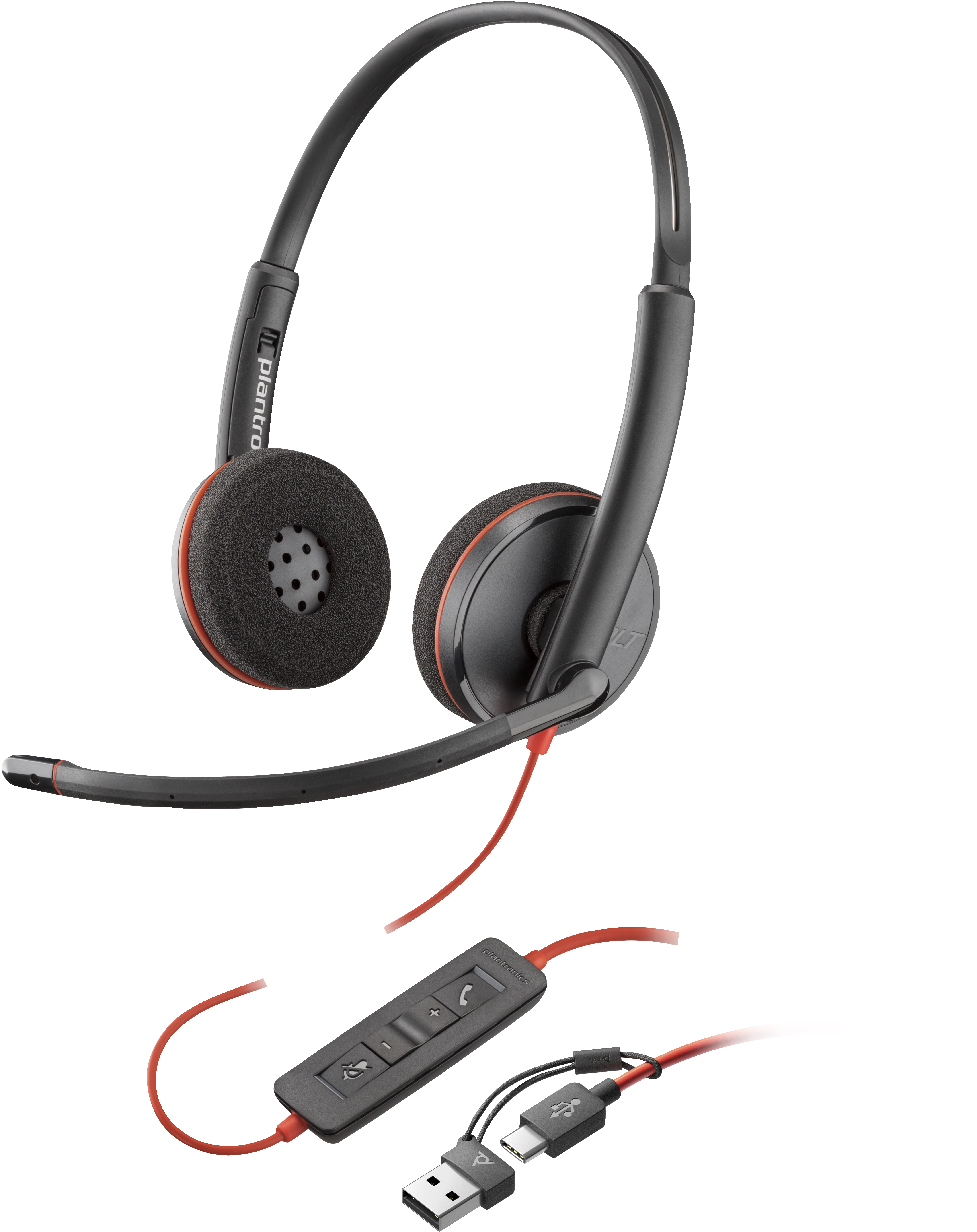 Poly Blackwire 3220 Stereo USB-C Headset +USB-C/A Adapter