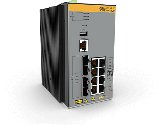 ALLIED TELESIS IE340-12GP-980 INDUSTRIAL ETHERNET GIGABIT POE+ LAYER 3 SWITCH 8X 10/100/1000T, 4X 100/1000X SFP, TAA COMPLIANT