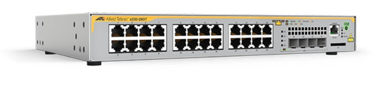 ALLIED TELESIS X230-28GT-40 L2+ GIGA SWITCH, 24X 10/100/1000-T, 4X SFP PORTS, 1 X FIXED PSU, AU POWER CORD
