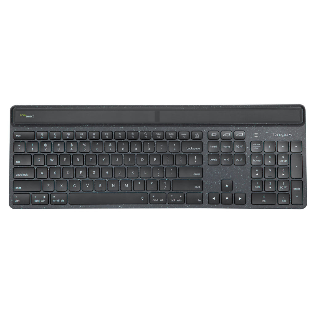 Targus Sustainable Energy Harvesting EcoSmart Keyboard - Black - Wireless Connectivity - Bluetooth - Notebook/Tablet - PC Mac