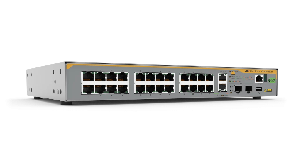 ALLIED TELESIS X330-28GTX-40 L3 STACKABLE SWITCH, 24X 10/100/1000-T, 2X 1/2.5/5/10G-T, 2X SFP+ PORTS, 1 X FIXED PSU, AU POWER CORD