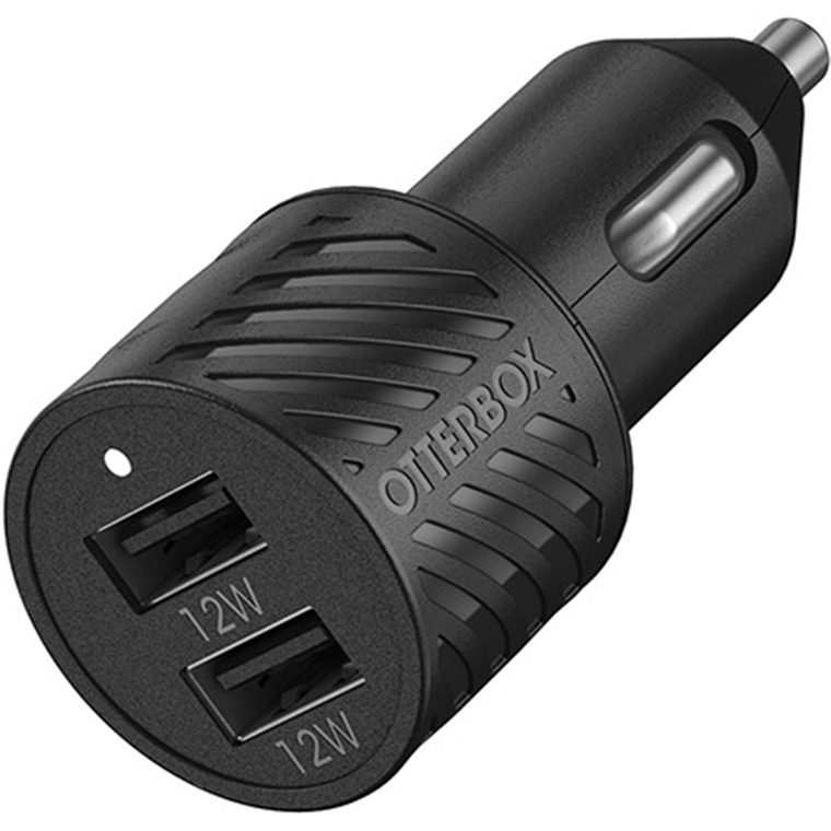 OtterBox 24W Premium Dual Port Car Charger - Black, Durable & Compact Design,Drop and vibration     