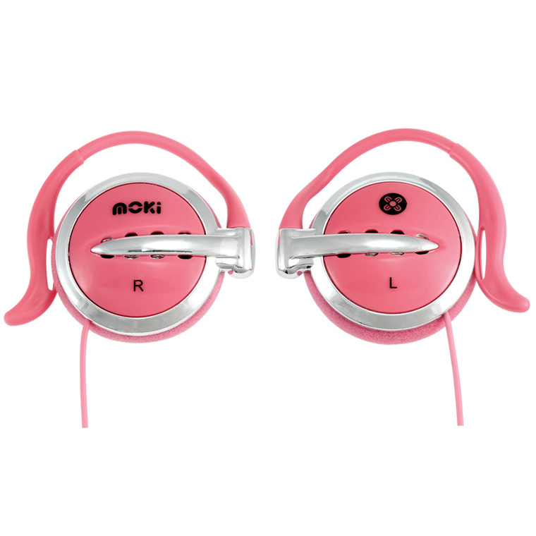 Moki Wired Clip-on Headphones - Pink Ear Hook Design