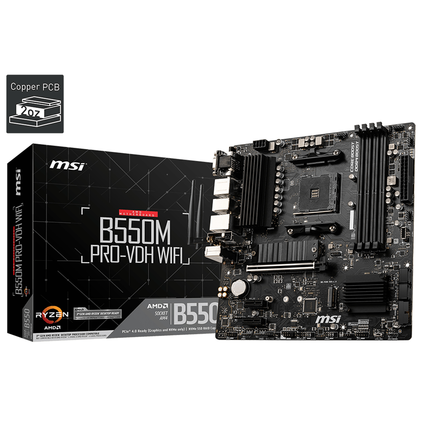 MSI MAG B550M PRO-VDH WIFI mATX Motherboard For AMD 3rd Gen 5000 Series CPU, AM4, B550, 2X M.2, 4X  