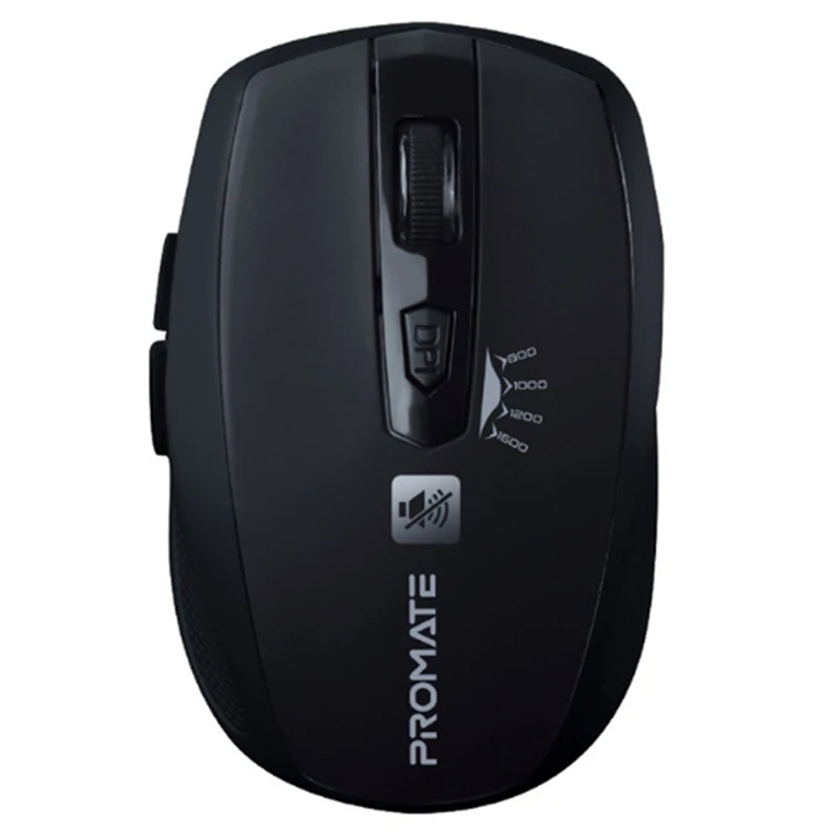 PROMATE Wireless Mouse with Smooth  Scrolling. Sensor Resolution 800/1000/1200/1600DPI. Extended Battery Life, Wireless range 6-10m. Compatible with Windows and Mac. Black.