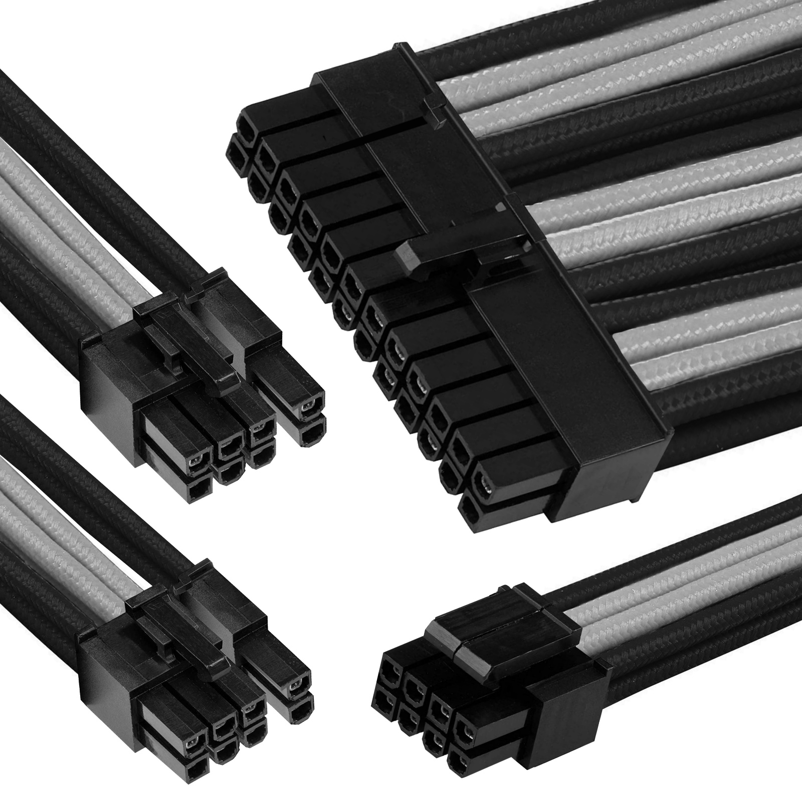 GGPC Gaming PC Braided Cable Kit Pack (Grey and Black 40cm) Includes 1 x 20+4 Pin 2 x 6+2 Pin 1 x 4+4 Pin Cables