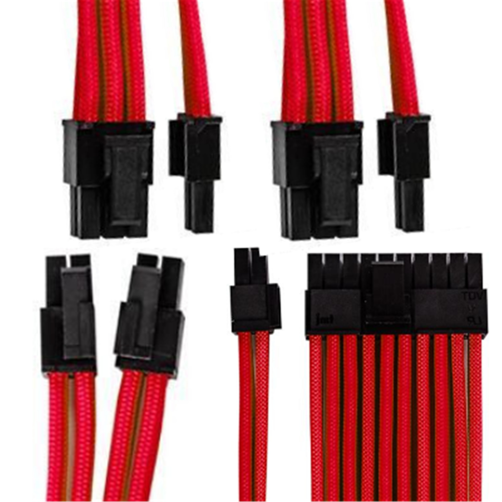 GGPC Gaming PC Updated Version Braided Cable Kit Pack (Red 40cm) Set of 5 Cables. Includes 1 x 20+4 Pin 2 x 6+2 Pin 2 x 4+4 Pin Cables