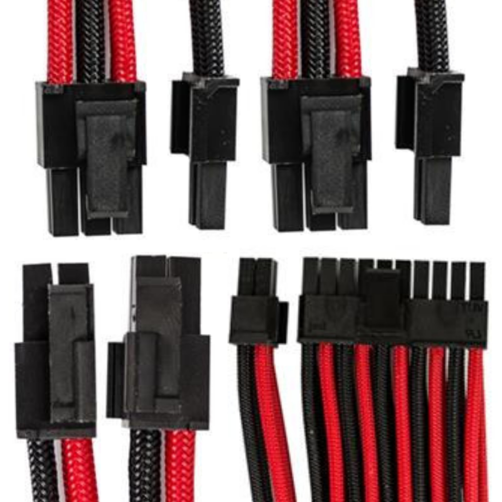 GGPC Gaming PC Updated Version Braided Cable Kit Pack (Red & Black 40cm) Set of 5 Cables. Includes 1 x 20+4 Pin 2 x 6+2 Pin 2 x 4+4 Pin Cables