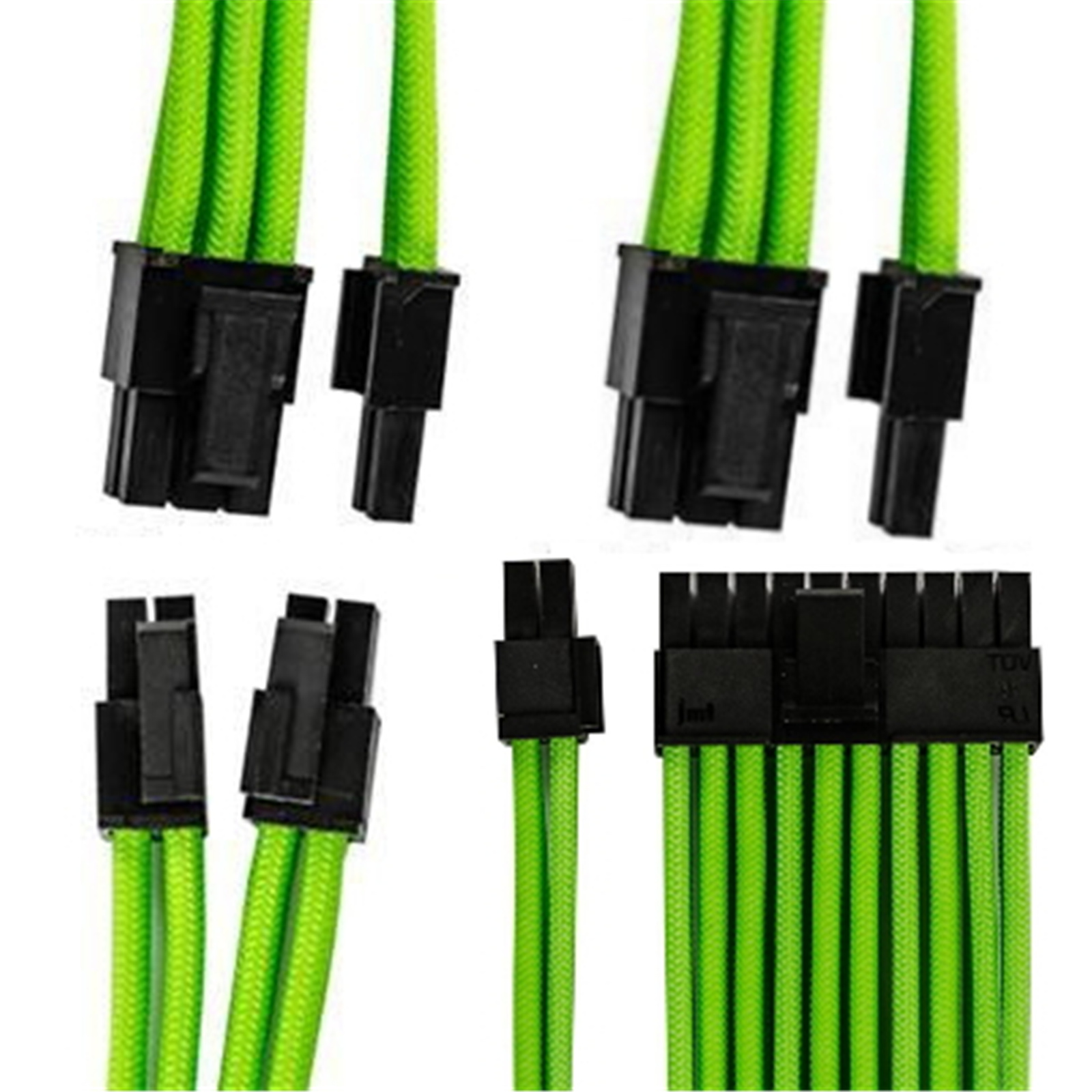 GGPC Gaming PC Updated Version Braided Cable Kit Pack (Green 40cm) Set of 5 Cables. Includes 1 x 20+4 Pin 2 x 6+2 Pin 2 x 4+4 Pin Cables