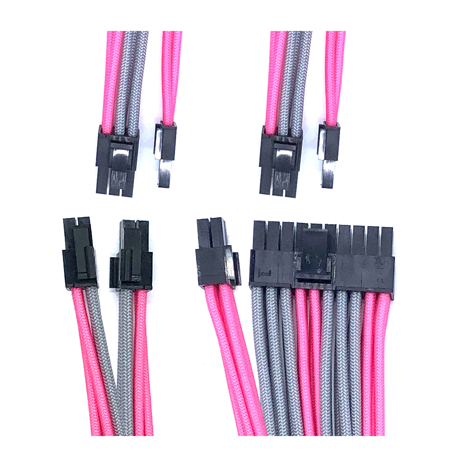 GGPC Gaming PC Updated Version Braided Cable Kit Pack (Grey & Pink 40cm) Set of 5 Cables. Includes 1 x 20+4 Pin 2 x 6+2 Pin 2 x 4+4 Pin Cables