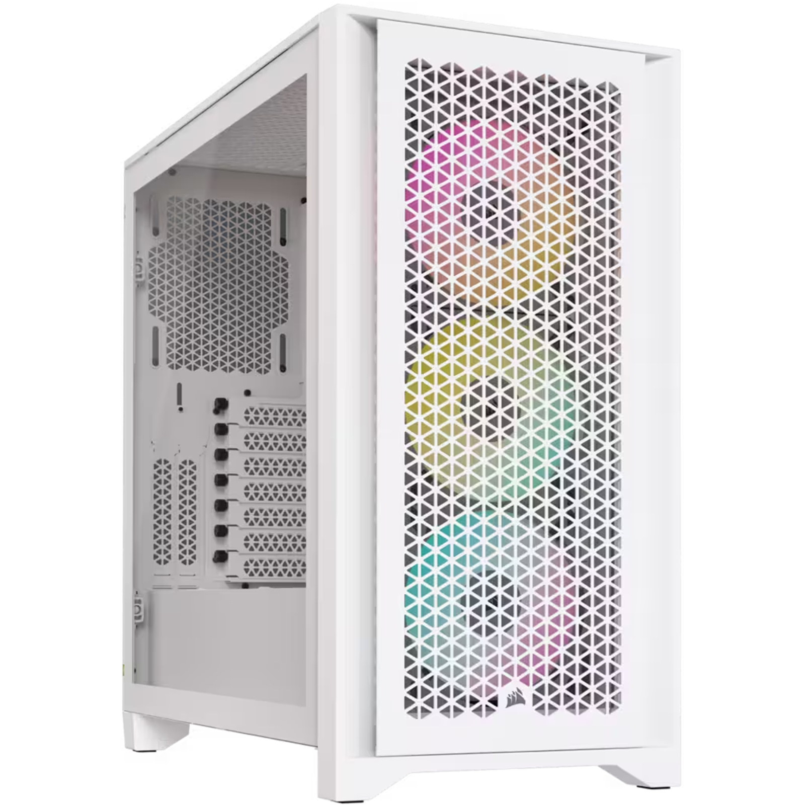 Corsair iCUE 4000D RGB Airflow True White ATX MidTower Gaming Case Tempered Glass 3 X ARGB Fan and Controller Pre-installed CPU Cooler Support Upto 170mm GPU Support Upto 360mm 360mm Radiator Supported 7+2 (Horizontal) PCI Slot Front I/O: 1XUSB 1XType C H