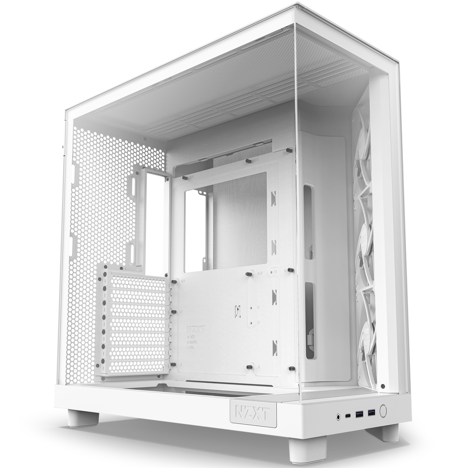 NZXT H6 Flow White ATX MidTower Gaming Case Tempered Glass Dual Chamber Front 3x120mm Fans Pre-Installed CPU Cooler Support Upto 163mm GPU Support Upto 365mm 7x PCI 360mm Radiator Supported Front I/O: 2x USB 1x Type C HD Audio