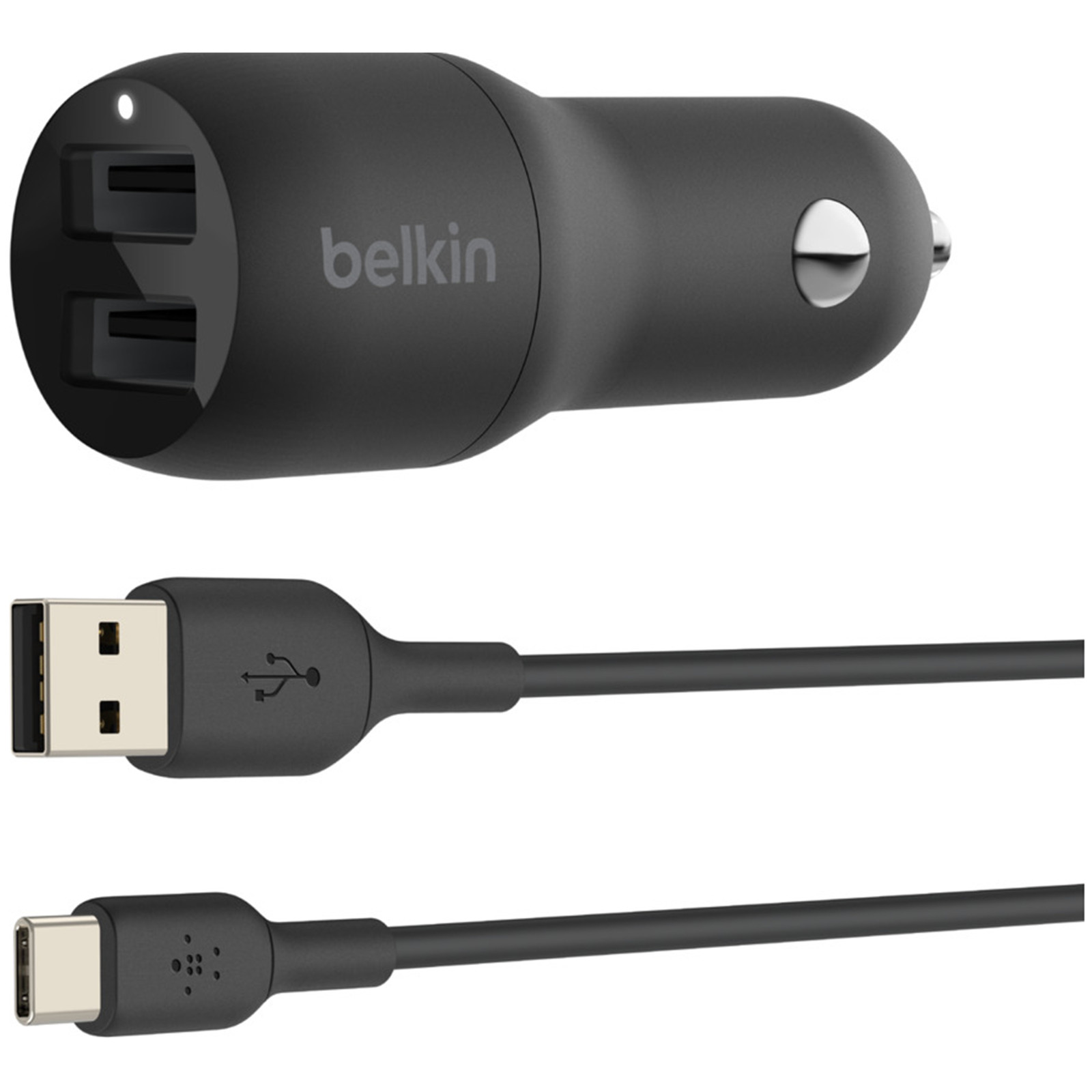 Belkin BoostCharge Dual USB-A Car Charger 24W + USB-A to USB-C Cable                                