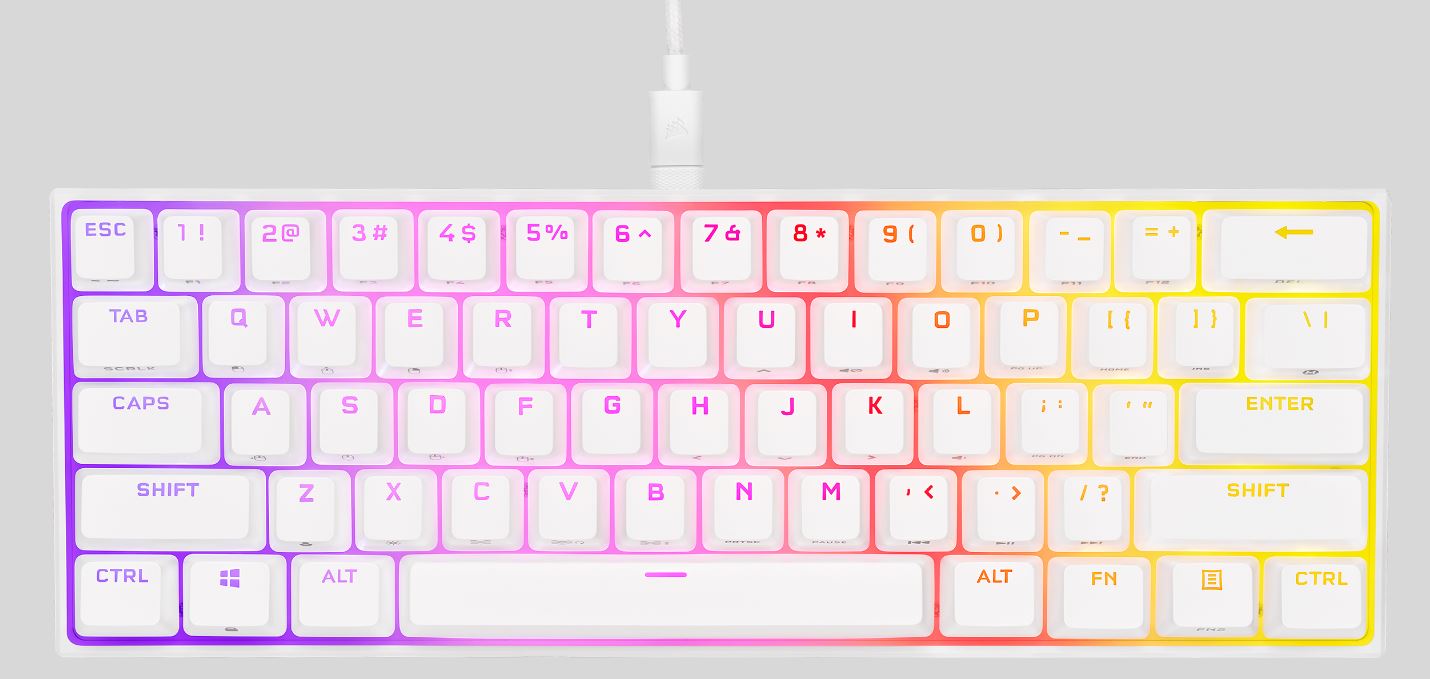 CORSAIR K65 RGB MINI 60% MECHANICAL GAMING KEYBOARD, BACKLIT RGB LED, CHERRY MX SPEED, WHITE, WHITE PBT KEYCAPS,