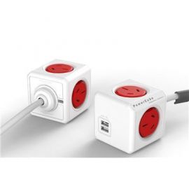 ALLOCACOC 5420RD/AUEUPC 1.5m Extended Red 4 Outlets  with 2 USB 2.1A  10W stackable mountable modern