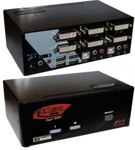 REXTRON 2 Port Dual-View DVI / USB  KVM Switch with Audio, Black