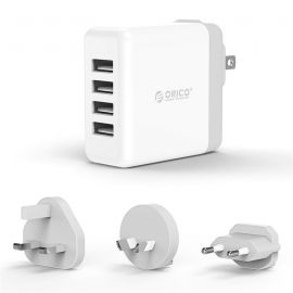 Orico 34W 4 Port International Travel Smart Fast Charger, 4x 5V2.4A for Apple and Andriod Devices.