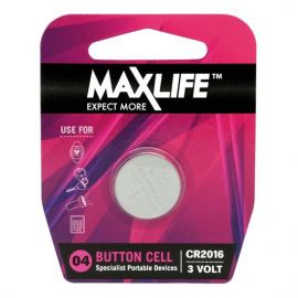 MAXLIFE CR2016 Lithium Button Cell  Battery. 1Pk.