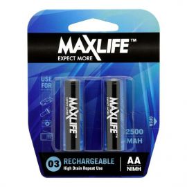 MAXLIFE AA Rechargeable Battery     NIMH 2500MAH 2 Pack