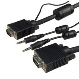 10M VGA Male/Male Cable with 3.5mm  Male/Male Audio leads - 450mm. BLACK Colour, Coaxial Shielded