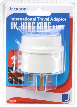 JACKSON Outbound Travel Adaptor. Converts NZ/Aust Plugs for use in UK & Hong Kong.