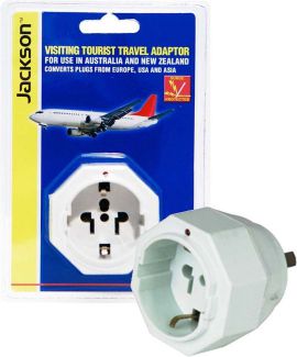 JACKSON 1 Outlet Travel Adaptor with Surge Protection. Converts USA & Asian Plugs for use in NZ &