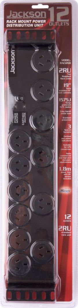 JACKSON 2RU 12 Oulet Horizontal Power Rail. Surge Protected 1575J 10A Overload Protected. 1.8M