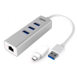 UNITEK USB3.0 3-Port + Gigabit      EthernetAluminium Hub (With USB Type-CAdaptor), Gift Box
