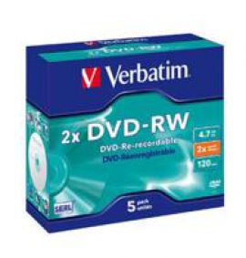 Verbatim DVD-RW 4.7GB 5Pk Jewel Case 2x
